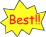 Two yellow starburst-shaped icons with red text reading "Best!!!" on a gray background, one brighter than the other.