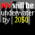 A 4x4 contact sheet of animated frames showing a pixelated text-based animation about New York being underwater by 2050, with variations including "time to do something" and "NOW" in red.