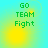 Green pixelated text 'GO TEAM Fight' on cyan-yellow gradient background with yellow circular highlights in four quadrants.