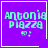 Purple square icon with cyan text 'Antonia Piazza' and pixelated smiley face, featuring a white heart in top-right and white star in bottom-right in one variant.
