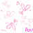 Pixelated pink heart and bow motifs with 'luv' text on white background, transitioning to gray corner in later frame