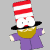 A pixelated cartoon character with a red and white striped hat, black mustache, purple coat, yellow scarf, and white face on the left side of a contact sheet; green text "Original Icons .com" on a dark green background on the right side.