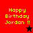 Pixelated birthday message with yellow text on red and black backgrounds, featuring a black star and red star icon.