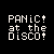Animated contact sheet of a black-and-white 'Panic! at the Disco' text-based icon with diagonal line effects across multiple frames.