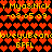 Animated buddy icon with repeating red heart patterns and yellow text elements on a black background, showing color shifts between frames.
