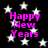 Black background with white stars and pink 'Happy New Years' text repeated four times in a