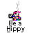Pixel art buddy icon showing a cartoon character with pink hair smoking, displayed in two animation frames side-by-side with "Be a Hippy" text below.