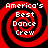 Four identical red and black spiral icons with white text reading "America's Best Dance Crew" arranged in a