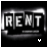 A 4x3 contact sheet of a black-and-white animated icon showing the word "RENT" in blocky letters with subtle frame-to-frame variations and small heart symbols at the bottom right corner.
