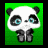 Pixelated panda icon with white face, black ears and eye patches, blue eyes, gray limbs on green background; adjacent text reads 'Original Icons .com' in pixelated green font.