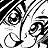 Black-and-white pixelated image of a stylized anime character face with large eyes and flowing hair, alongside text reading "Anime IM" and "c0m" on a black background.
