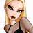 A 48x48 pixel buddy icon split into two sections: a cartoon woman on the left and green text on a dark background on the right.
