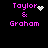 Pixelated text 'Taylor & Graham' in pink on black background with animated white pixel effects changing across frames.