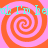 Four orange spiral patterns on a pink background with cyan text repeating 'ah I'm here' across the image.