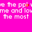 A bright pink background displays repeated white pixelated text with red dot animations, showing 'love the ppl' and 'me and lovm' phrases.