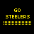 Yellow pixelated text 'GO STEELERS' with horizontal lines on black background, two identical frames side-by-side.