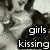 Two side-by-side images of girls kissing, one in black-and-white and the other in color with blue hair accents.