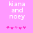 Pixelated text 'kiana and noey' in white on pink background with five pink heart icons below, two versions show animation changes.