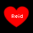 Four red heart-shaped icons with white text 'Reid' on a black background, arranged in a