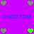 Purple background with green and gray heart icons arranged around blue text reading "CHRISTINE" in two