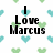 Pixelated text 'I Love Marcus' and date '6.6.07' on white background with repeating teal and green heart patterns.