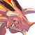 Pixelated static image of a character with dark hair, orange and yellow highlights, pinkish-purple skin tones, and visible facial features including eyes and mouth.
