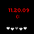 Red digital time display with colon and five white-and-gray plus signs on black background, showing animation of plus sign positions.