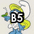 Six Smurf characters in various poses with overlaid text, including "B5", "rocks", and partial phrases.