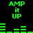 Green pixelated text and bar graphs on black background, with 'AMP it UP' repeated in multiple positions.