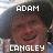 Pixelated image of a person with brown hair and a neutral expression, overlaid with white text reading "ADAM" at top and "LANGLEY" at bottom.