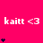 A bright pink background displays repeated 'kaitt <3' text with animated heart icons below each instance, showing varying numbers of hearts across frames.