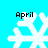 Four white pixelated snowflakes on cyan background with black text 'April' above each, arranged in two of two