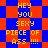 Yellow text on blue and red background with two distinct diamond-patterned layouts showing repeated phrases.