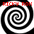 Four identical black-and-white spiral patterns arranged in a with red text above and below each spiral