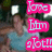 Pixelated image with pink text overlays reading 'love', 'Im', and 'glot!!' over a blurred background featuring indistinct figures.