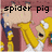 Animated sequence showing a cartoon character holding a pig, with changing text above the character across frames.