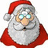 Pixelated Santa Claus icon with red hat and coat, white beard, and blue-tinted glasses, showing two states: one without text and one with overlaid text.