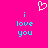 A bright pink background features a white pixelated heart above two identical cyan text blocks reading "i love you" in lowercase.