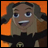 Pixelated cartoon character with light brown hair and blue eyes smiles against an orange background, next to black with white text