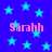 Blue background with cyan stars and pink text reading 'Sarahh' repeated four times.