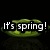 Green pea pod-shaped icon with white text reading "It's spring!" on left, "So peas are......" on top right, and "commin' out!" on bottom left against black background.