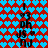 Pixelated blue heart pattern background with repeated black text elements in vertical