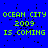 Blue background with green pixelated text repeating 'OCEAN CITY 2009 IS COMING' in a pattern, some black speckles scattered across the image