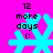 Pixelated blue snowflake with black text '12 more days :(' on bright pink background, animated to shift position.