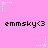 Pixelated pink background with repeated 'emmsky<3' text and white star patterns in corners and midpoints.