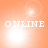 Four identical orange each display the word ONLINE in white pixelated text with a bright light effect, arranged in a