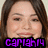 A four- of pixelated images showing a person with brown hair and light skin, each containing purple text on black background