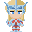 Pixel art character with blonde hair and blue eyes, wearing a blue and red outfit with a blue helmet, transitioning to a purple and red outfit with a purple helmet and yellow particle effects.