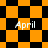 Four distinct orange and black checkered patterns with the word 'April' in white text, each pattern showing a different arrangement of squares and diamonds.