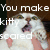 A pixelated cat with wide eyes and open mouth appears in two side-by-side frames, each displaying different text colors.